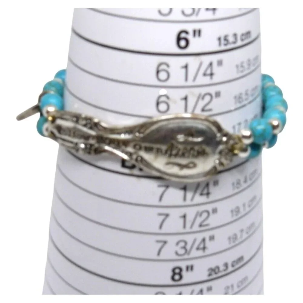 Turquoise Beaded Bracelet "Follow Your Own Dream" Silver Spoon Charm Plunder Vtg - Picture 2 of 3